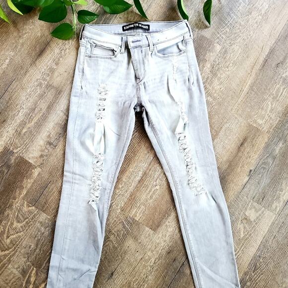 EXPRESS Woman's gray mid-rise distressed legging jeans Sz.6 - Picture 1 of 5
